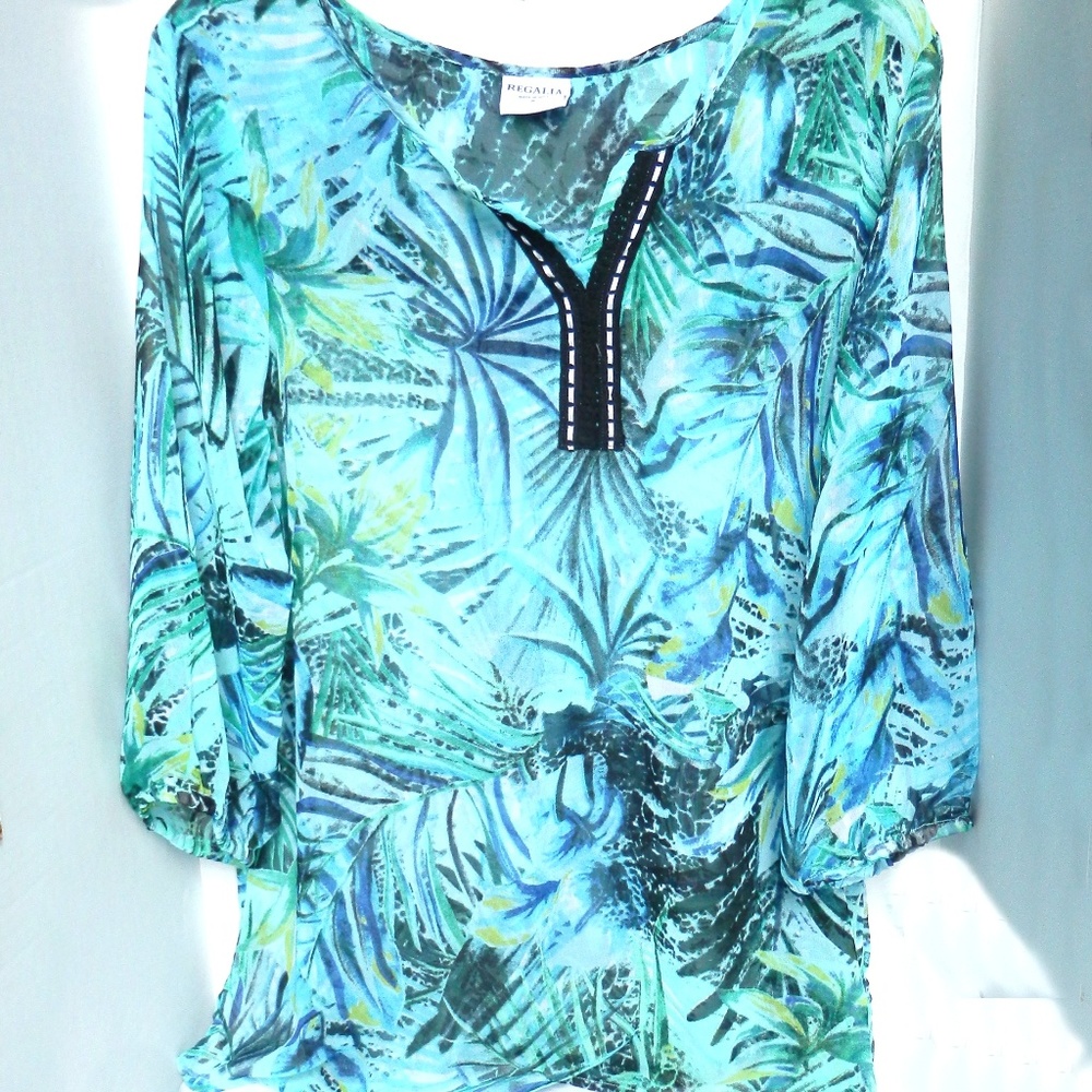 Regalia Top Simi Sheer Tropical Look L Sz. 16